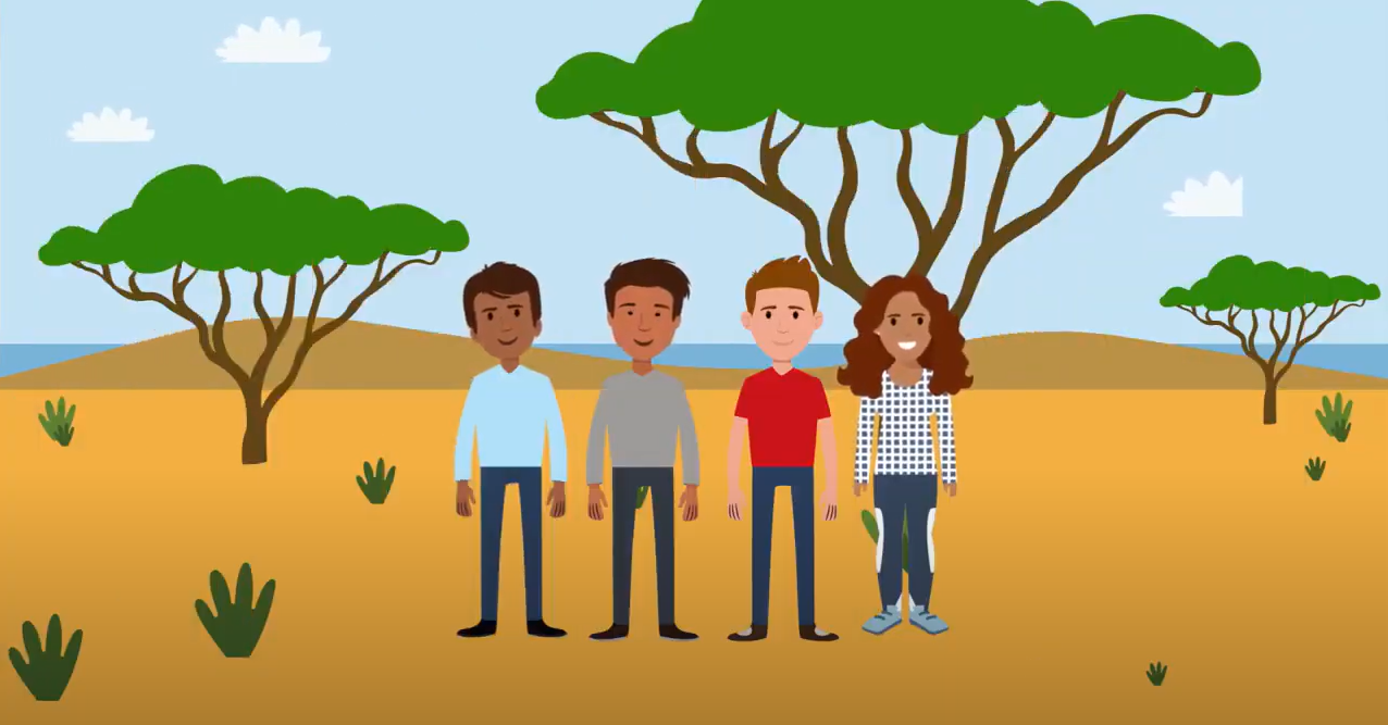 Illustration of four characters from the WUNA site
