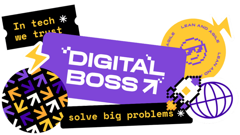 Digital Boss logo - In tech we trust; lean and agile; solve big problems