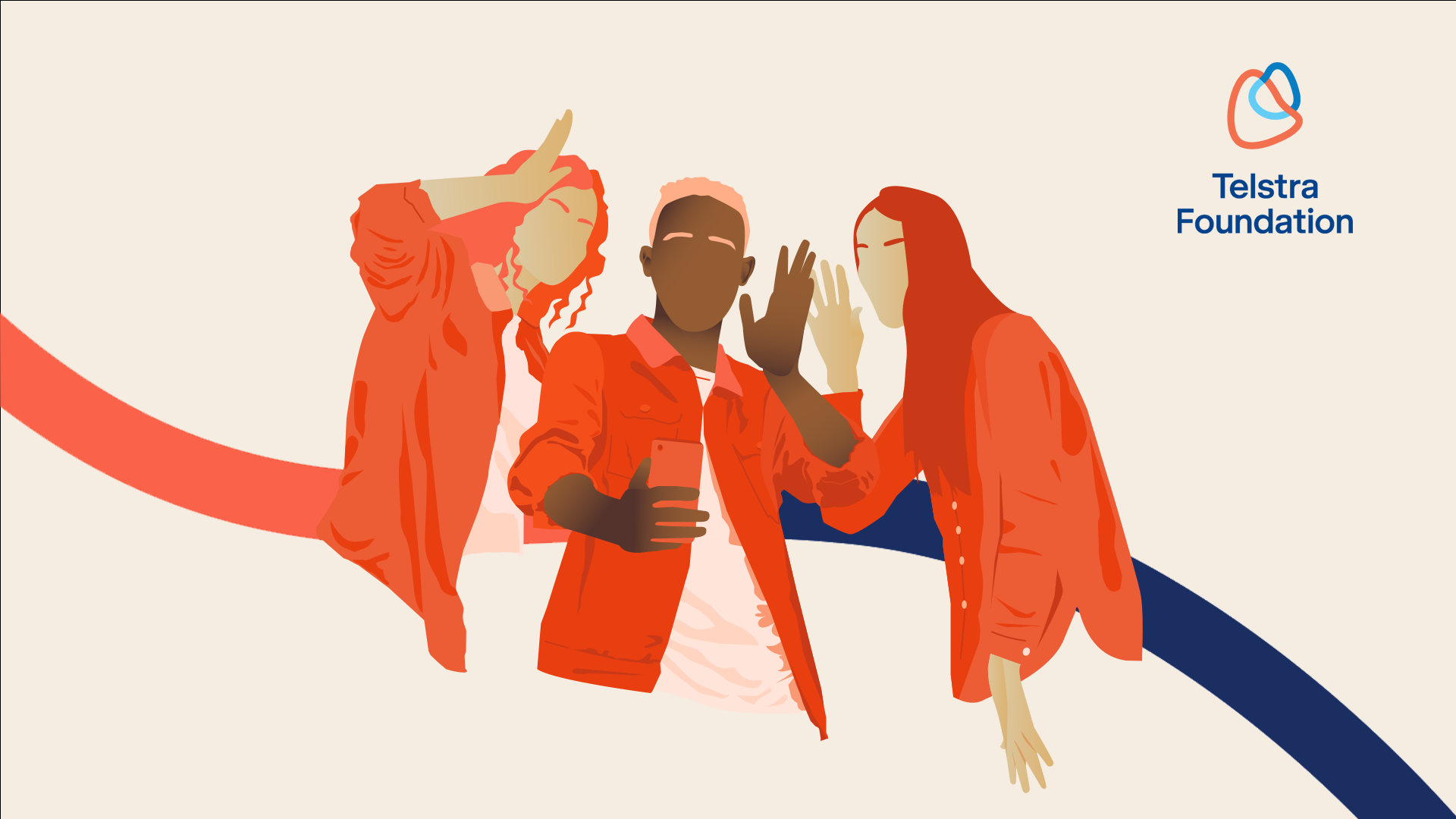 Illustration of young people in telstra colours