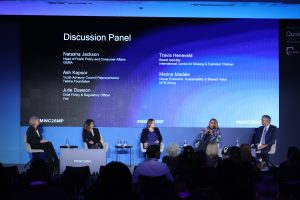 Panel: Natasha Jackson (GSMA), Ash Kapoor (Telstra Foundation), Julie Dawson (Yoti), Marina Madale (MTN Group), and Travis Heneveld (ICMEC)