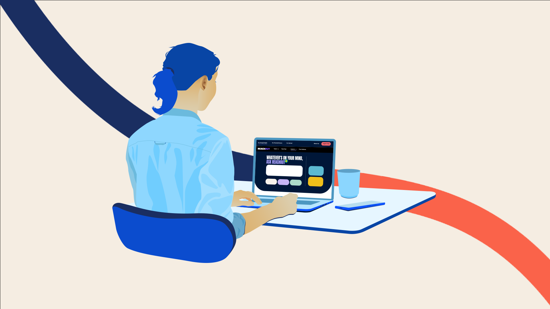 Illustration of a young person using ReachOut online